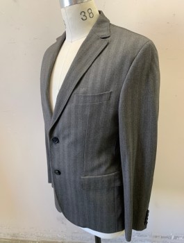 Mens, Sportcoat/Blazer, HUGO BOSS, Gray, Charcoal Gray, Viscose, Polyester, Herringbone, 38R, Single Breasted, Notched Lapel, 2 Buttons, 3 Pockets, Black Lining