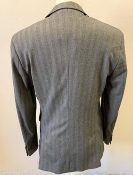 Mens, Sportcoat/Blazer, HUGO BOSS, Gray, Charcoal Gray, Viscose, Polyester, Herringbone, 38R, Single Breasted, Notched Lapel, 2 Buttons, 3 Pockets, Black Lining