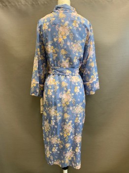 PAPINELLE, French Blue, Pink, Yellow, Beige, Silk, Cotton, Floral, L/S, Open Front, Side Pockets, With Matching Aist Belt