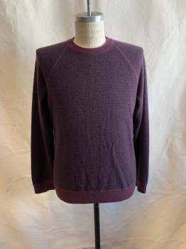 Mens, Pullover Sweater, VINCE, Maroon Red, Navy Blue, Cashmere, Stripes, M, CN,