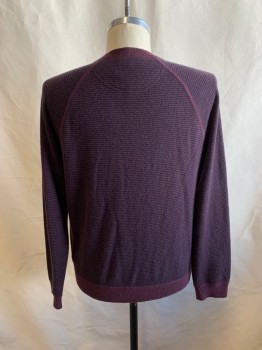 Mens, Pullover Sweater, VINCE, Maroon Red, Navy Blue, Cashmere, Stripes, M, CN,