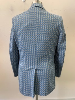 NL, Blue, Gray, Polyester, Octagons, Diamonds, Notched Lapel, 2 Buttons,  3 Pockets,