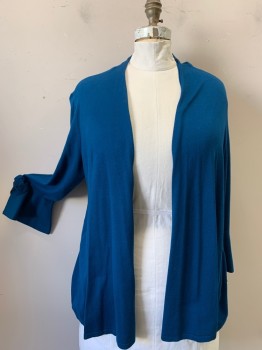 ALFANI, Teal Blue, Rayon, Nylon, Solid, No Closures, Long Sleeves, Open Cuff with Self Bow