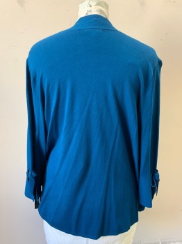 ALFANI, Teal Blue, Rayon, Nylon, Solid, No Closures, Long Sleeves, Open Cuff with Self Bow