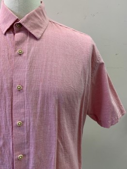 Mens, Casual Shirt, JAMEs CAMPBELL, Red, White, Cotton, Linen, 2 Color Weave, L, S/S, Button Front, Collar Attached,