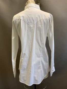 WRANGLER, White, Cotton, Solid, L/S, Button Front, Collar Attached, Diamond Snap Buttons, Chest Pockets,