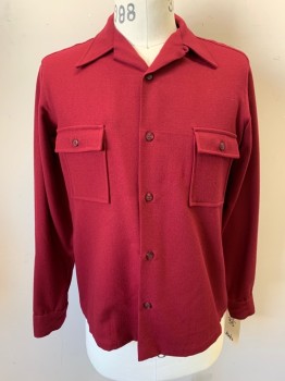 ANTO, Maroon Red, Wool, Solid, Long Sleeves, Button Front, Spread Collar, 2 Pockets, Multiple,