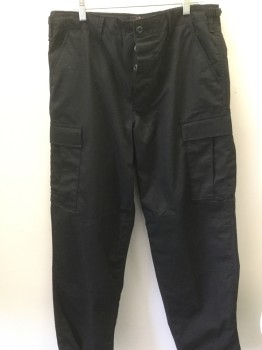 Mens, Fire/Police Pants, TRU SPEC, Black, Polyester, Cotton, Solid, 38/32, Ripstop Cargo, Button Fly, Drawstring Cuffs