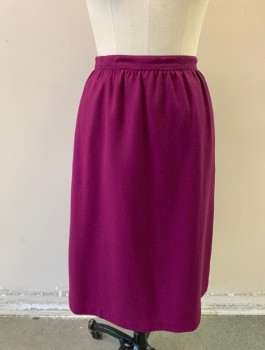Womens, Skirt, STIRLING COOPER, Aubergine Purple, Wool, Solid, H:38, W:26, Crepe, Pencil Skirt, 1" Wide Self Waistband, Slightly Gathered at Waist, Knee Length, Zipper at CB