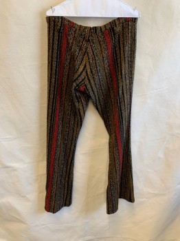 Mens, Jeans, NL, Tan Brown, Black, Red-Orange, Wool, Stripes - Vertical , 38/31, 2 Pockets, Zip Front, F.F