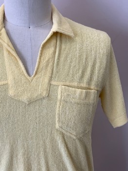 Mens, Polo Shirt, LEFT BANK, Lt Yellow, Polyester, Cotton, Solid, L, S/S, C.A., Chest Pockets, Textured Fabric