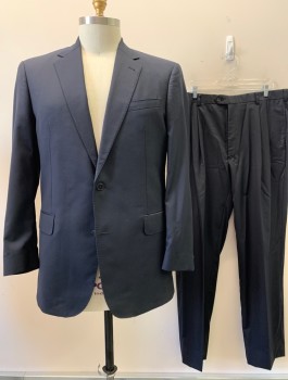 Mens, Suit, Jacket, JOS. A. BANK, Navy Blue, Wool, Solid, 44L, 2 Button, Flap Pocket, Single Vent