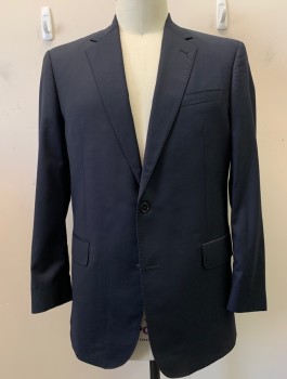 JOS. A. BANK, Navy Blue, Wool, Solid, 2 Button, Flap Pocket, Single Vent