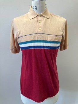 Mens, Polo Shirt, TOUR COLLECTION, Lt Orange, Red, Navy Blue, Teal Blue, White, Cotton, Polyester, Color Blocking, Ch: 38, M, C.A., 3 Button Placket, S/S, Chest Pocket