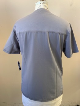 JAANUU, Gray, Polyester, Rayon, V-neck, Jersey Mesh Shoulders, Short Sleeves, Loop Under Left Shoulder for Badge, 2 Side Pockets