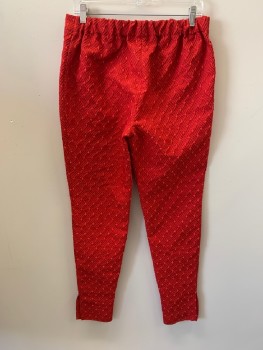 Womens, Sci-Fi/Fantasy Pants, MTO, Red, Synthetic, Solid, Textured Fabric, 8, Elastic Waistband, Zip Fly, Tapered Leg