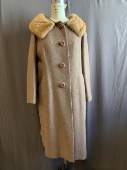 N/L, Beige, Wool, Solid, Fur C.A., 4 Large Buttons, 2 Pockets,