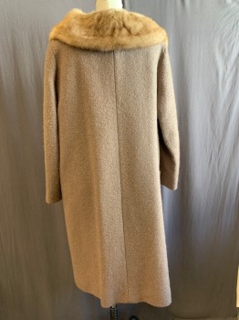 Womens, Coat, N/L, Beige, Wool, Solid, B38, Fur C.A., 4 Large Buttons, 2 Pockets,