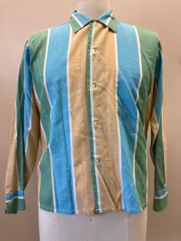 Mens, Shirt, TAILORED SPORT SHIRT, 32, 15.5, Beige/ Multi-color, Stripes, C.A., B.F., L/S, 1 Pocket