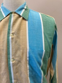 Mens, Shirt, TAILORED SPORT SHIRT, 32, 15.5, Beige/ Multi-color, Stripes, C.A., B.F., L/S, 1 Pocket