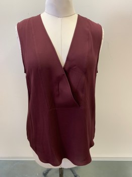 Womens, Top, THEORY, Wine Red, Silk, L, Surplice, V-N, Pullover, Sleeveless