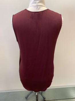Womens, Top, THEORY, Wine Red, Silk, L, Surplice, V-N, Pullover, Sleeveless
