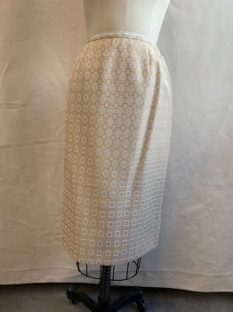 LE SUIT, Beige, Polyester, Rayon, Geometric, Darted Waist, Zip Back