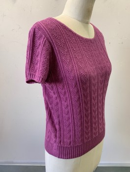 Womens, Sweater, KENETH TOO!, Lilac Purple, Acrylic, B:36, Ribbed/Patterned Knit With Vertical Stripes And Hearts, Cap Sleeves, Scoop Neck, Pullover