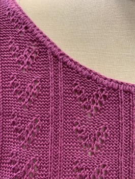 KENETH TOO!, Lilac Purple, Acrylic, Ribbed/Patterned Knit With Vertical Stripes And Hearts, Cap Sleeves, Scoop Neck, Pullover
