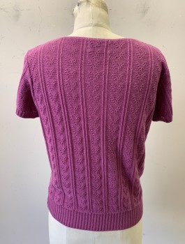 Womens, Sweater, KENETH TOO!, Lilac Purple, Acrylic, B:36, Ribbed/Patterned Knit With Vertical Stripes And Hearts, Cap Sleeves, Scoop Neck, Pullover
