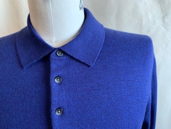 Mens, Pullover Sweater, BLOOMINGDALES, Violet Purple, Wool, Solid, L, Polo, Ribbed Knit Collar Attached, Long Sleeves, Ribbed Knit Waistband/Cuff