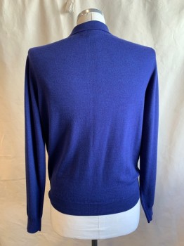 Mens, Pullover Sweater, BLOOMINGDALES, Violet Purple, Wool, Solid, L, Polo, Ribbed Knit Collar Attached, Long Sleeves, Ribbed Knit Waistband/Cuff