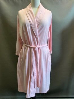 Womens, SPA Robe, A DONNA, Pink, Cotton, Polyester, Solid, XXL, L/S, Open Front, Shawl Collar Side Pockets, With Matching Belt