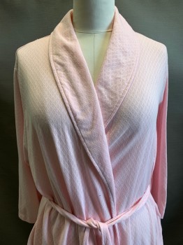 Womens, SPA Robe, A DONNA, Pink, Cotton, Polyester, Solid, XXL, L/S, Open Front, Shawl Collar Side Pockets, With Matching Belt