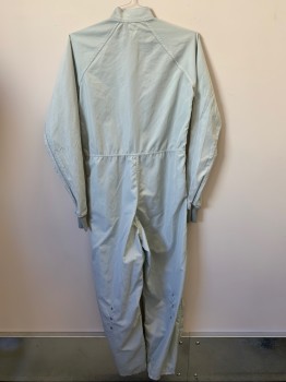 Mens, Jumpsuit, WORKLON, Lt Gray, Gray, Yellow, Polyester, Stripes - Pin, W32, C34, H36, L/S, Collar Band, Zip Front, Chest Patch Strip