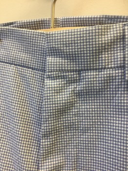 Mens, Slacks, PAUL SMITH, Lt Blue, White, Cotton, Polyester, Check - Micro , Gingham, Ins:35, W:30, Micro Gingham Check, Flat Front, Zip Fly, 4 Pockets, Slim Straight Leg