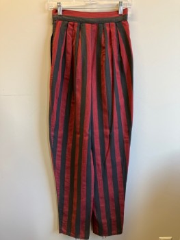 Womens, Pants, BOBBIE BROOKS, Red, Charcoal Gray, Cotton, Stripes - Vertical , 24/32, Pleated, Zip Front With 2 Snap Buttons, Side Pockets,