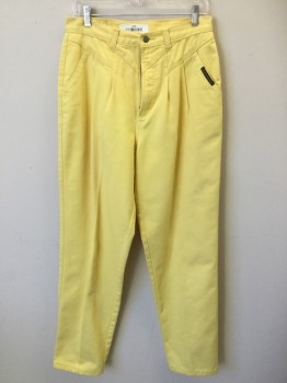 Womens, Jeans, ROCKY MOUNTAIN, Yellow, Cotton, Solid, W 30, Denim, High Waisted with Chevron Yoke & 2 Pleat Front, 2 Slant Pockets, Zip Front