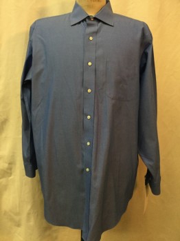 BROOKS BROTHERS, Blue, Cotton, Solid, Blue, Button Front, Collar Attached, Long Sleeves, 1 Pocket,