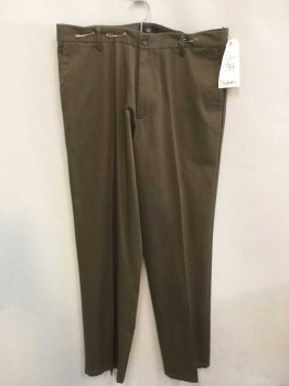 DOCKERS, Olive Green, Solid, PANTS:  Olive, Flat Front, Zip Front, See Photo Attached,