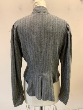 N/L MTO, Gray, Charcoal Gray, Cotton, Stripes - Pin, Flannel, Long Sleeve Button Front, Stand Collar, Pleated At Center Front Button Placket, Puff Sleeves Gathered At Shoulder, Pleated Vent At Center Back Hem, Made To Order