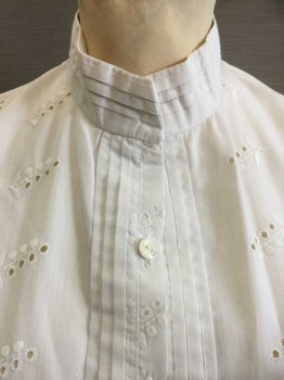 MTO, Off White, Cotton, Polyester, Floral, BLOUSE:  Off White Eyelet Bodice, Pleat Collar Attached  & Center Front, Snap & Button Front, Sleeveless,