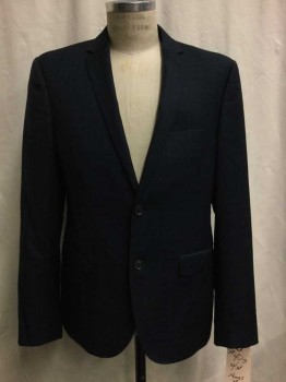 Mens, Suit, Jacket, MOODS OF NORWAY, Navy Blue, Black, Wool, Plaid-  Windowpane, 40s, Navy, Black Window Pane, Notched Lapel, 2 Buttons,