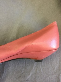 Womens, Shoes, KHIR, Mauve Pink, Leather, Solid, 6, Heels, Pointed Toe with Self Bow, 1" Kitten Wedge Heel,