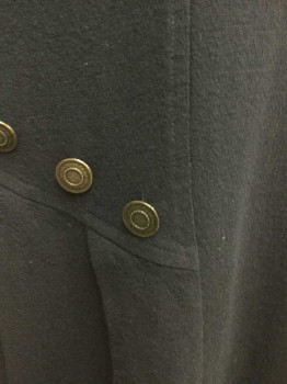 N/L, Midnight Blue, Polyester, Solid, Diagonal Row Of Bronze Metal Decorative Buttons Near Hem with Pleats Underneath Buttons, Button Closures At Center Back Waist, Made To Order,