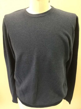 Mens, Pullover Sweater, J CREW, Denim Blue, Cotton, Solid, XL, Crew Neck, Long Sleeves, Purl Side Out