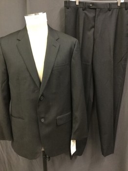 Mens, Suit, Jacket, ALFANI, Tobacco Brown, Black, Wool, 44R, Single Breasted, 2 Buttons,  3 Pockets, Notched Lapel, Micro Weave
