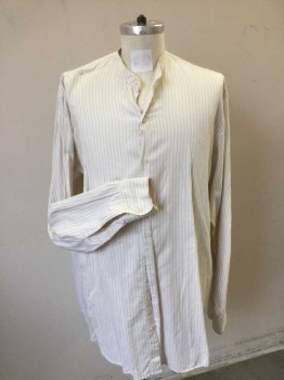 N/L, Cream, Lt Blue, Blue, Cotton, Stripes, Working Class Shirt  Better. Aged at Collar Band, Button Front, Long Sleeves, Hole at Right Shoulder Front Stain on Center Back,