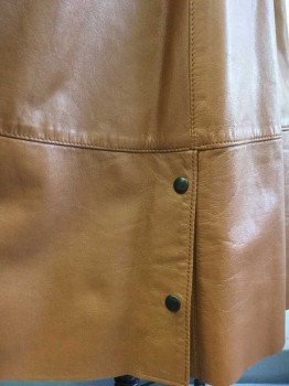 Womens, Skirt, JEAN PECAREL, Chestnut Brown, Leather, Solid, W26, 4 Dark Brown Snaps, Wide Belt Loops with Top Stitching, Left Side 2 Snap Detail at Hem