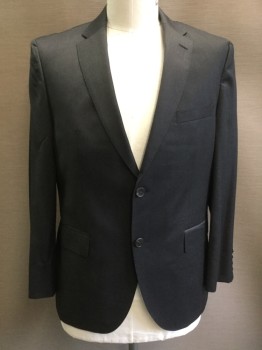 BOSS, Charcoal Gray, Wool, Single Breasted, 2 Buttons,  3 Pockets, Notched Lapel, Hand Picked Lapel